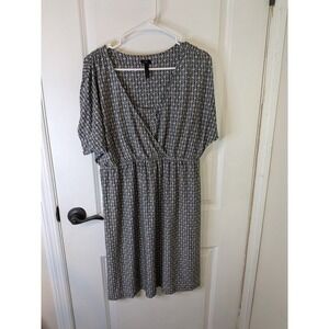 Soma Intimates Black White Geometric Diamond Faux Wrap Dress Medium Short Sleeve